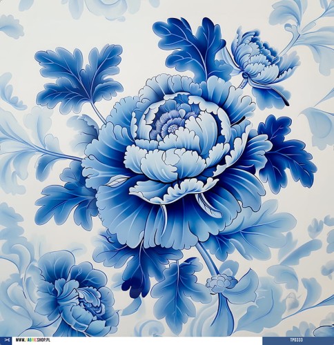 Panel welurowy - poduszka 48x48 - kwiaty w stylu fajans 03