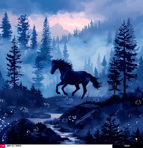 Panel welurowy - poduszka 48x48 - galopujący koń w górach 01