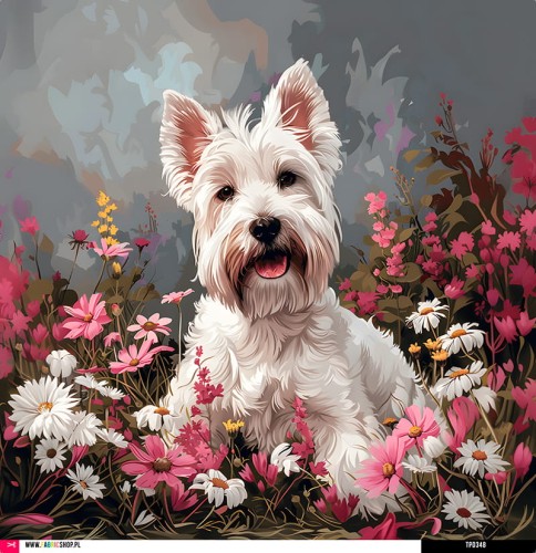 Panel welurowy - poduszka 48x48 - west highland white terrier w kwiatach