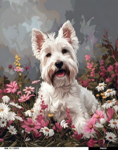Panel wodoodporny 40x50 - west highland white terrier w kwiatach