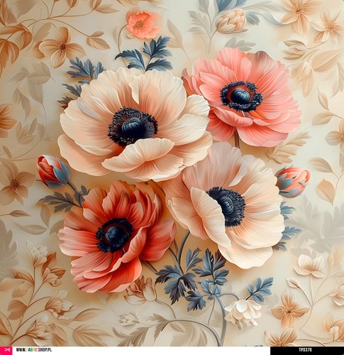 Panel welurowy - poduszka 48x48 - bukiet jasnych kwiatów (anemony) 02