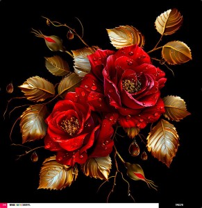 Panel welurowy - poduszka 48x48 - czerwono-złote róże