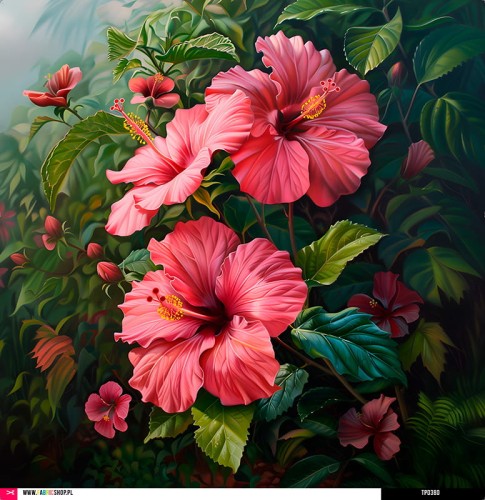 Panel welurowy - poduszka 48x48 - hibiskusy 02