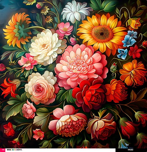 Panel welurowy - poduszka 48x48 - kolorowy bukiet