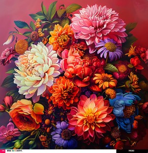 Panel welurowy - poduszka 48x48 - kolorowy bukiet 02