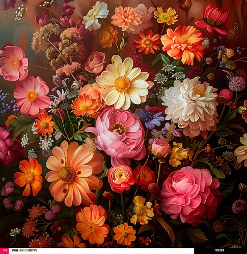 Panel welurowy - poduszka 48x48 - kolorowy bukiet 03