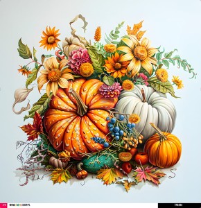 Panel welurowy - poduszka 48x48 - dynie w kwiatach na jasnym tle 