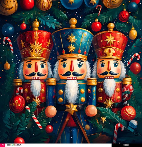 Panel welurowy - poduszka 48x48 - dziadki do orzechów na granatowym tle - podgląd