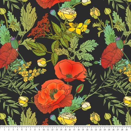 Dresówka - maki na czarnym tle