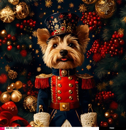 Panel welurowy - poduszka 48x48 - Świąteczny Yorkshire Terrier