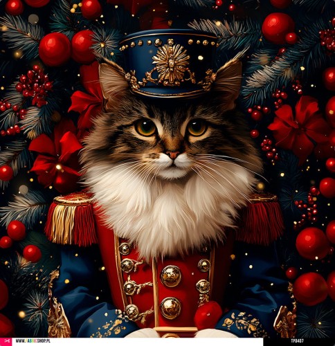 Panel welurowy - poduszka 48x48 - Świąteczny kot Maine Coon - podgląd