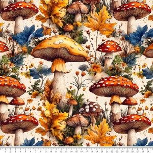 Dzianina jersey - grzyby na jasnej łące