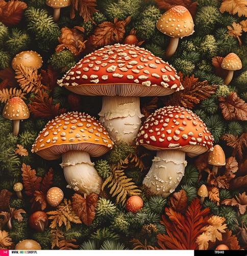 Panel welurowy - poduszka 48x48 - jesienne grzybki 1