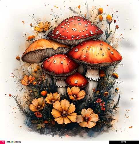 Panel welurowy - poduszka 48x48 - jesienne grzybki na kremowym 2
