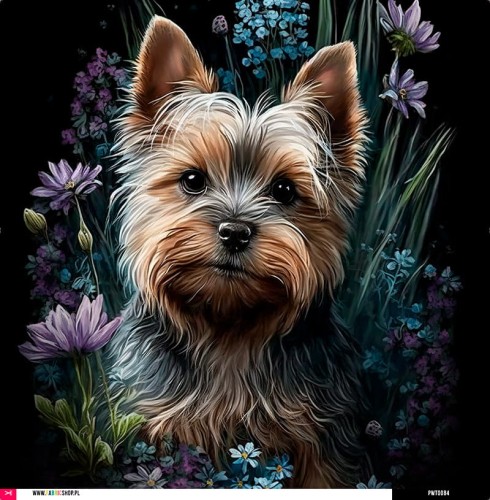 Panel wodoodporny 52x52 - Yorkshire Terrier w kwiatach