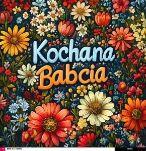 Panel welurowy - poduszka 48x48 - Kochana Babcia - kwiaty 01