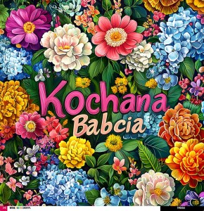 Panel welurowy - poduszka 48x48 - Kochana Babcia - kwiaty 02