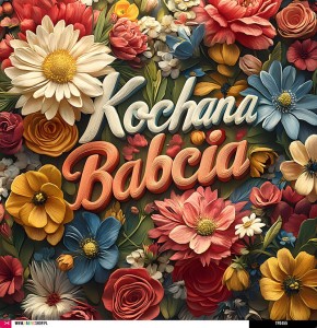 Panel welurowy - poduszka 48x48 - Kochana Babcia - kwiaty 03