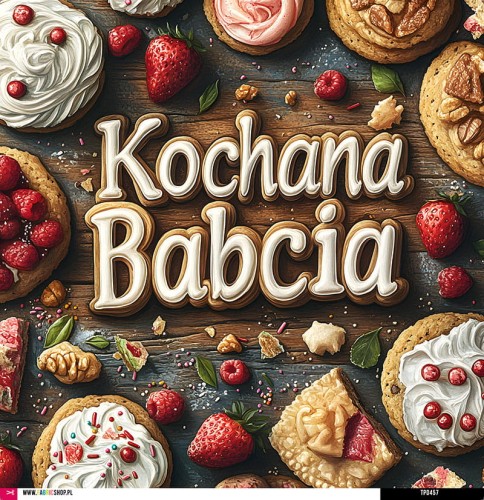 Panel welurowy - poduszka 48x48 - Kochana Babcia - ciastka 01