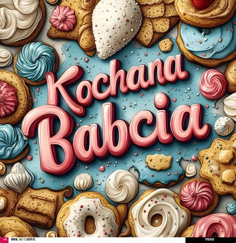 Panel welurowy - poduszka 48x48 - Kochana Babcia - ciastka 03