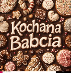 Panel welurowy - poduszka 48x48 - Kochana Babcia - ciastka 05