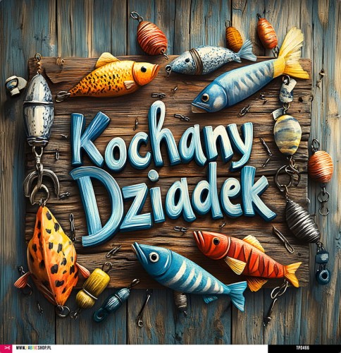 Panel welurowy - poduszka 48x48 - Kochany Dziadek - ryby