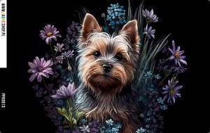 Panel wodoodporny 30x20 - PPK0013 - yorkshire Terrier w kwiatach 
