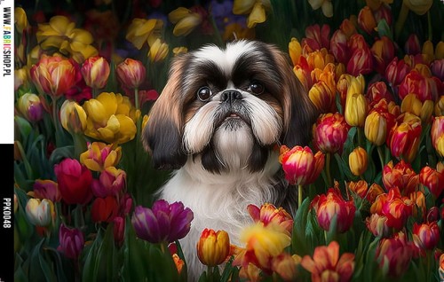 Panel wodoodporny 30x20 - PPK0048 - shih tzu w kwiatach 1