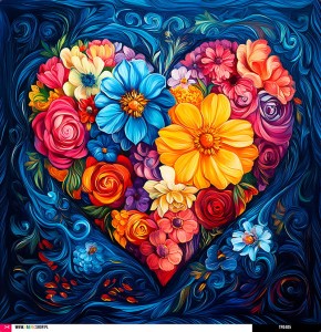 Panel welurowy - poduszka 48x48 - serce z kwiatów