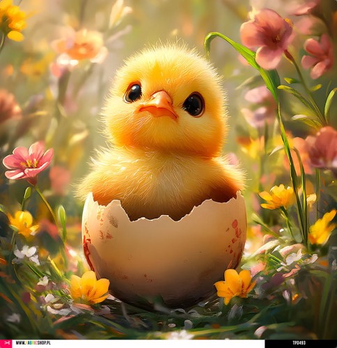 Panel welurowy - poduszka 48x48 - żółty kurczaczek w skorupce