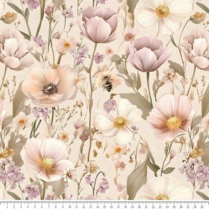 Dzianina jersey - pszczoły na łące