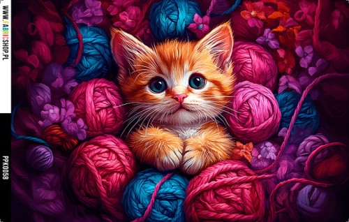 Panel wodoodporny 30x20 - PPK0058 - rudy kotek w kolorowych włóczkach