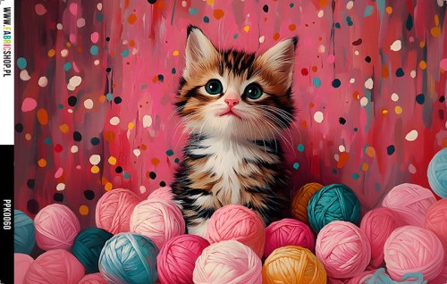 Panel wodoodporny 30x20 - PPK0060 - kotek w kolorowej włóczce