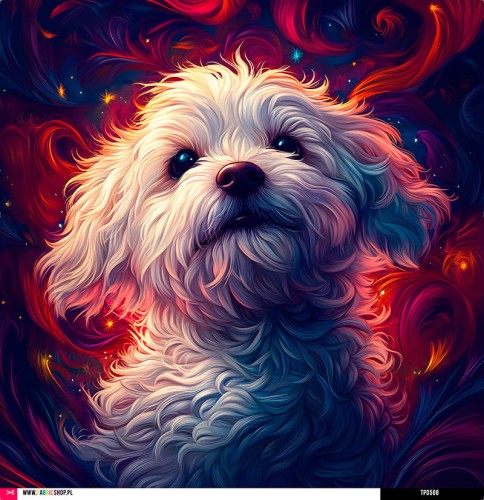 Panel welurowy - poduszka 48x48 - maltańczyk w gwiazdach