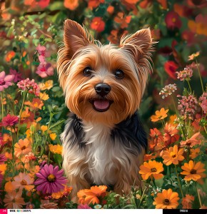 Panel welurowy - poduszka 48x48 - Yorkshire Terrier na łące