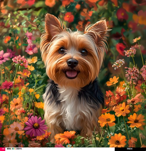 Panel welurowy - poduszka 48x48 - Yorkshire Terrier na łące
