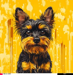 Panel welurowy - poduszka 48x48 - Yorkshire Terrier na żółtym tle