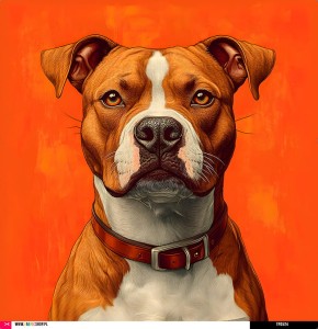 Panel welurowy - poduszka 48x48 - pitbulterier na pomarańczowym tle
