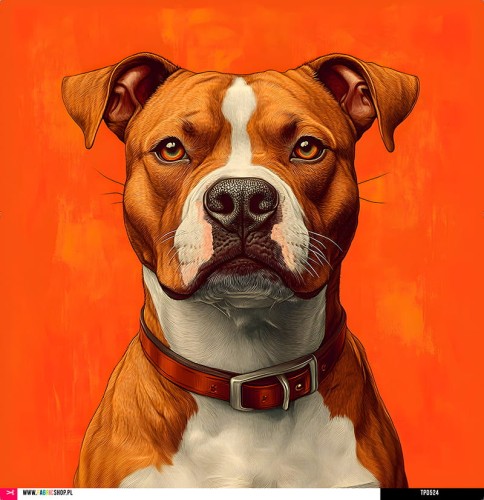 Panel welurowy - poduszka 48x48 - pitbulterier na pomarańczowym tle