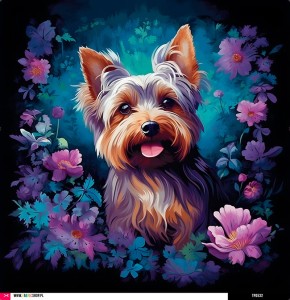 Panel welurowy - poduszka 48x48 - Yorkshire Terrier w kwiatach 