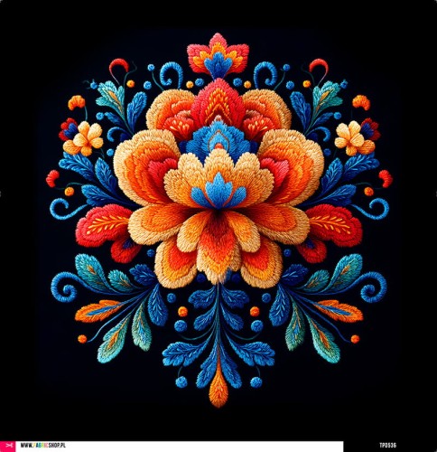 Panel welurowy - poduszka 48x48 - folkowe kwiaty a la haft 02