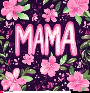 Panel welurowy - poduszka 48x48 - "mama" w różowych kwiatach