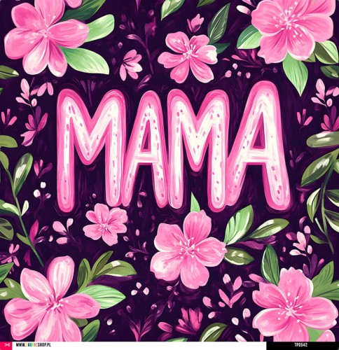 Panel welurowy - poduszka 48x48 - "mama" w różowych kwiatach