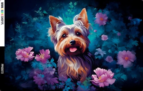 Panel wodoodporny 30x20 - PPK0073 - Yorkshire Terrier w kwiatach