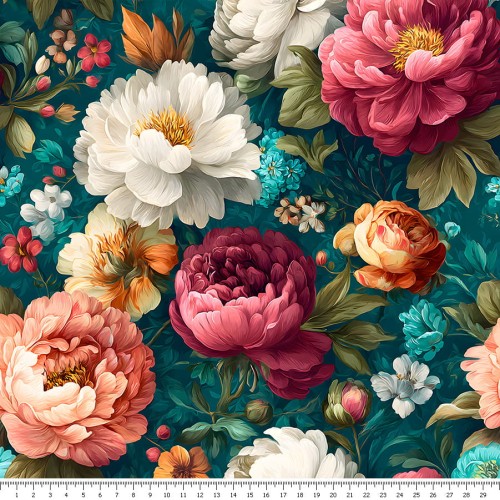 Tkanina bawełniana - piwonie w ogrodzie