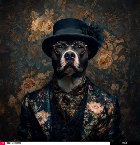 Panel welurowy - poduszka 48x48 - pies w garniturze