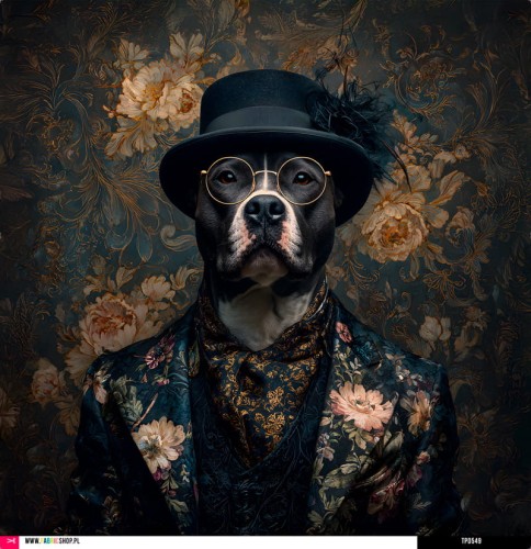 Panel welurowy - poduszka 48x48 - pies w garniturze