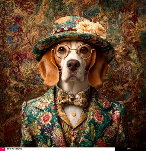 Panel welurowy - poduszka 48x48 - Beagle w garniturze - podgląd