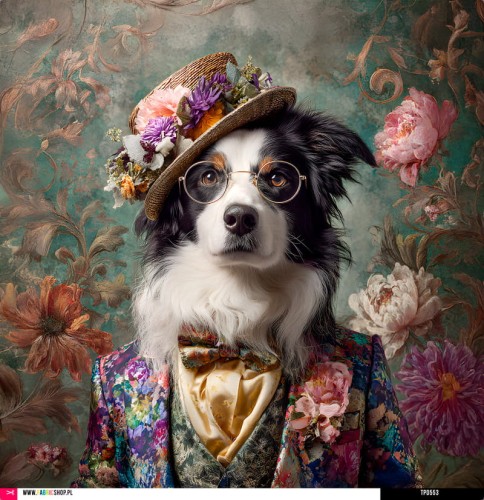 Panel welurowy - poduszka 48x48 - owczarek australijski w garniturze