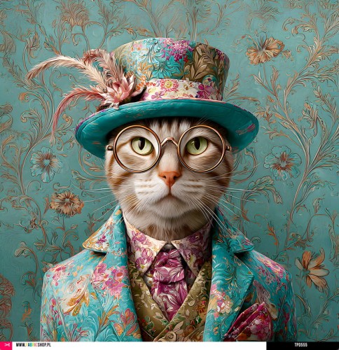 Panel welurowy - poduszka 48x48 - kot w garniturze - podgląd